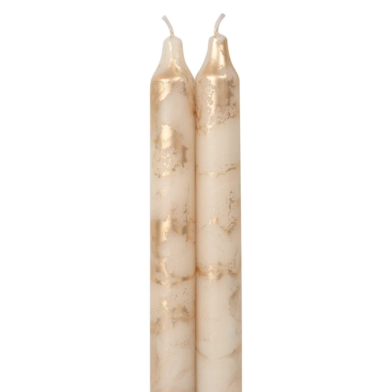 12" Decorative Taper Candles 2pk - Cream w/ Gold