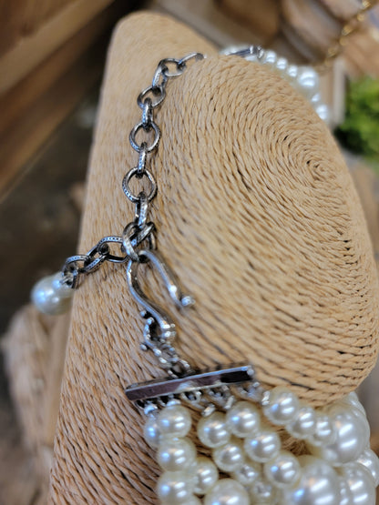 5 Strand Pearl Smokey Crystal Necklace