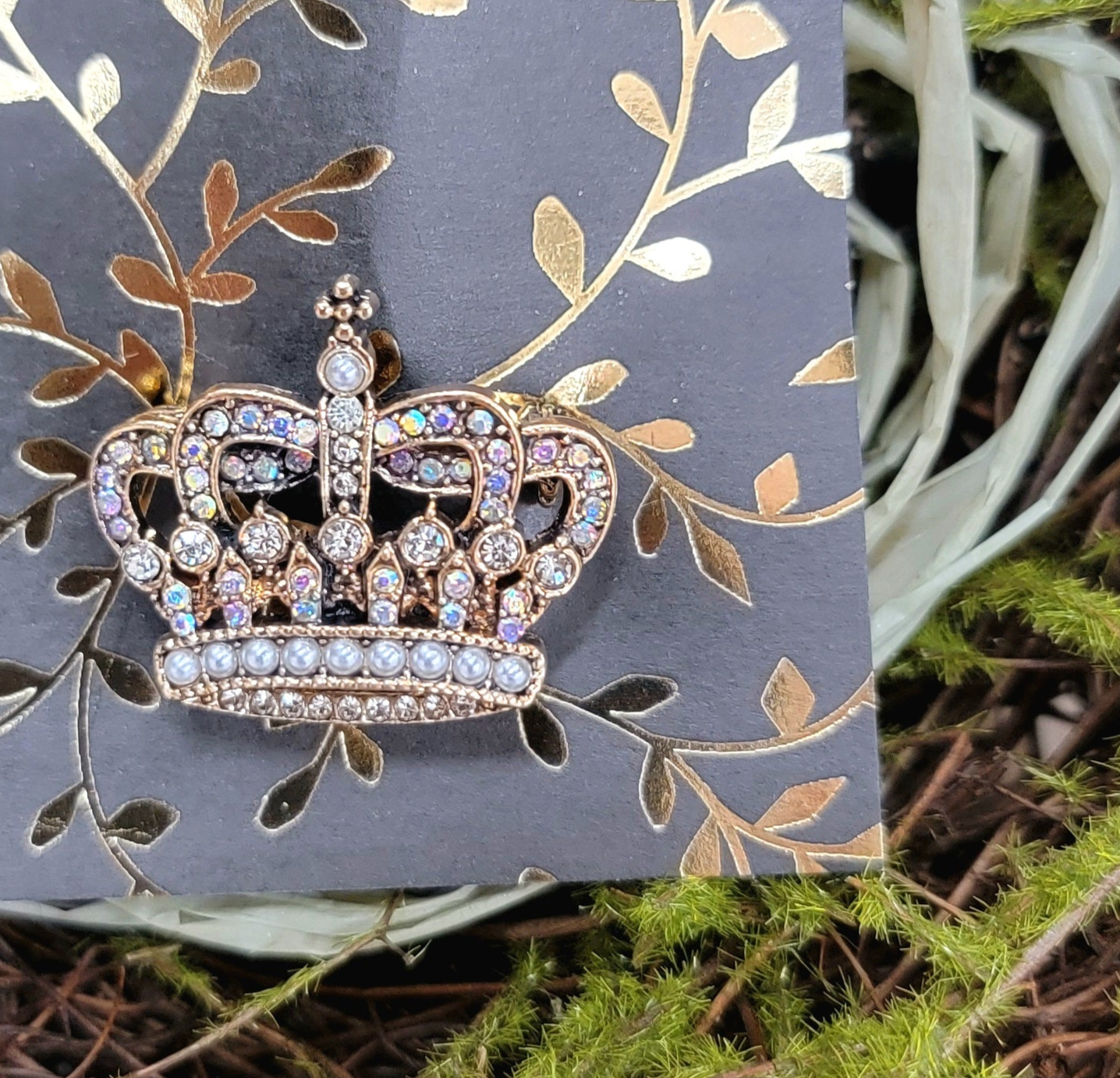 Jeweled Crown Brooch