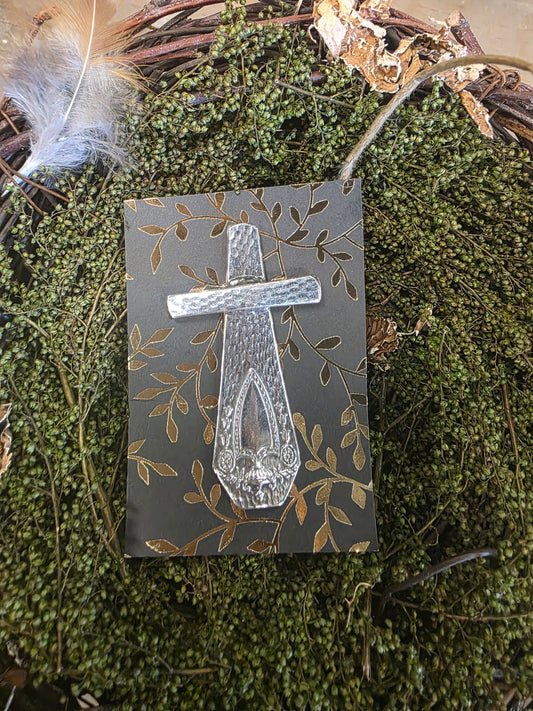 Antique Silverware Cross Brooch / Pin #03