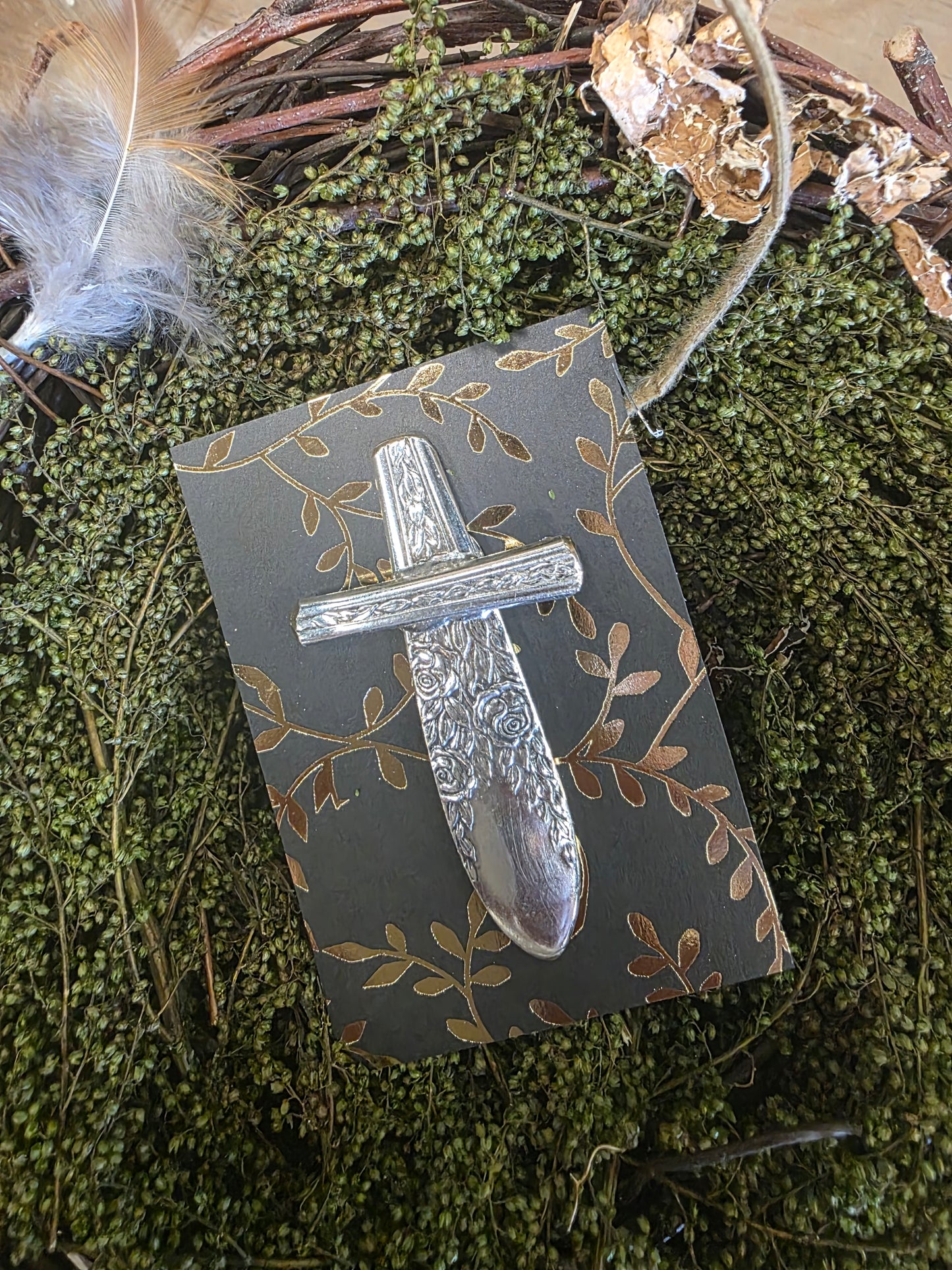 Antique Silverware Cross Brooch / Pin #02