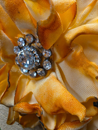 Fabric Hand-cut Floral Brooch - Distressed Orange