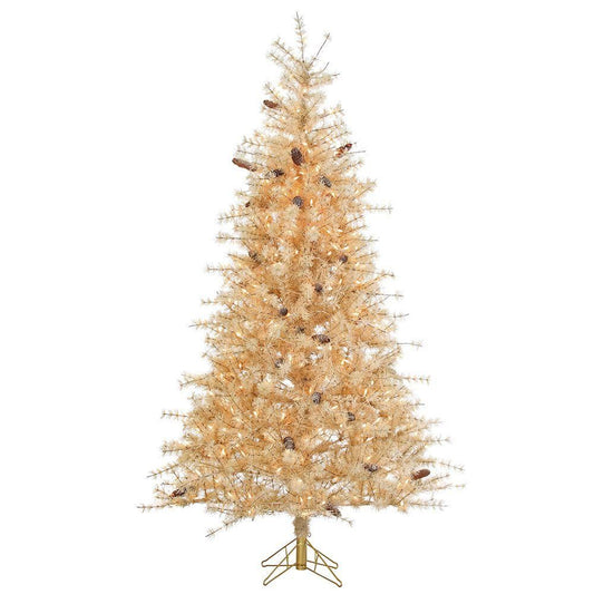Antiqued Ivory Hard Needled Christmas Tree with Pine Cones, Un-lit 7ft - (𝐏𝐢𝐜𝐤-𝐔𝐩 𝐎𝐧𝐥𝐲)