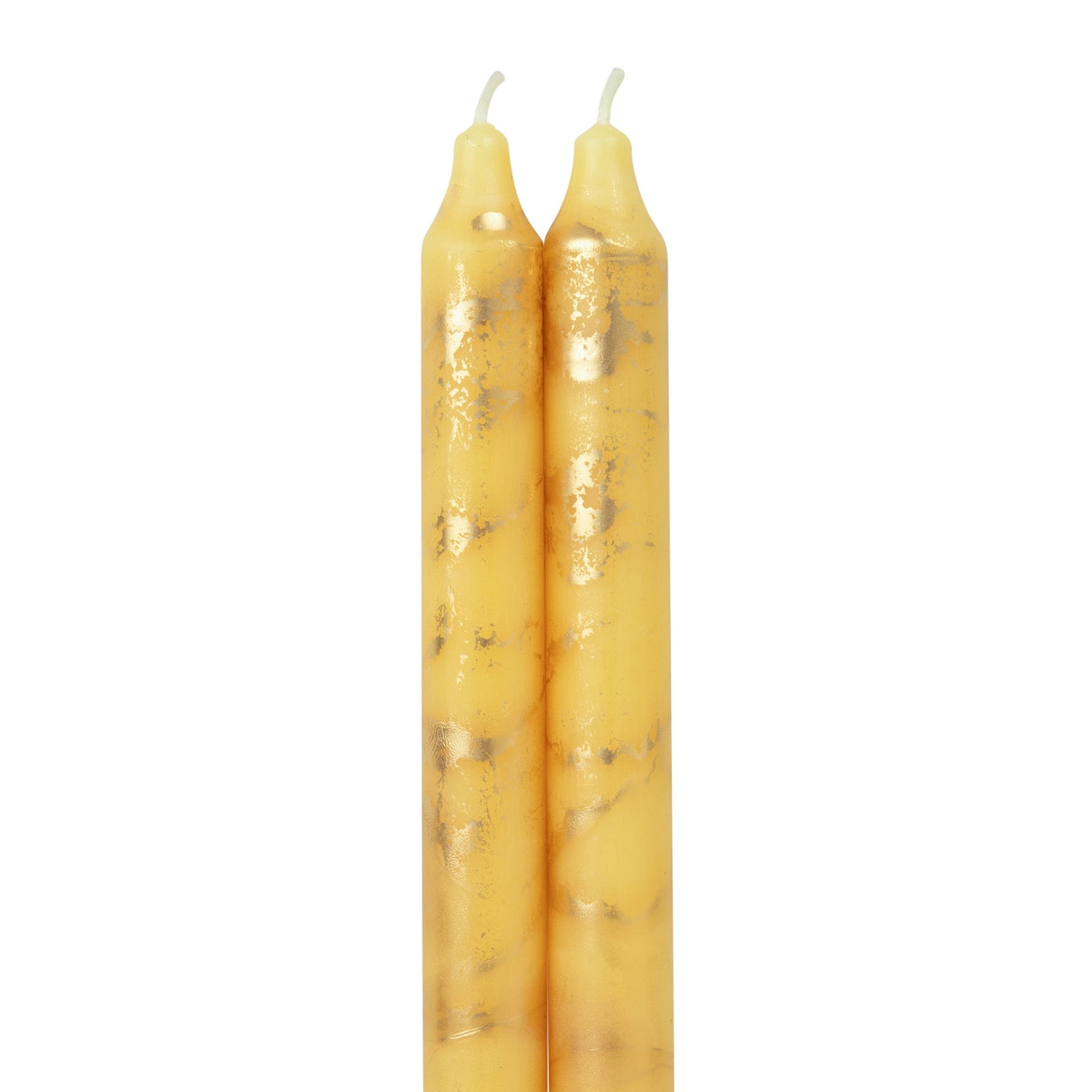 12" Decorative Taper Candles 2pk - Lemon Zest w/ Gold