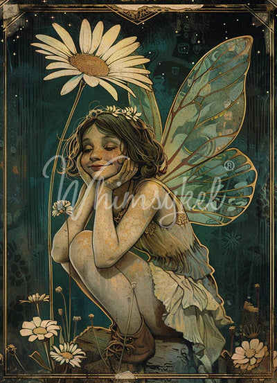 Happy Daisy Fairy - Lg 21" x 29" Decoupage Paper by Whymsikel Designs