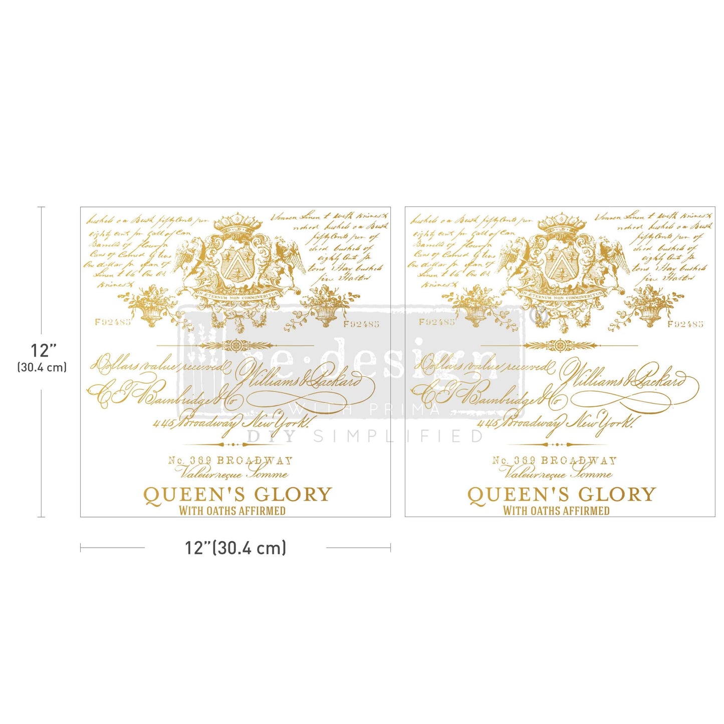 Queen's Glory Gold 12"x 12" (2-Sheets) - Maxi Transfers