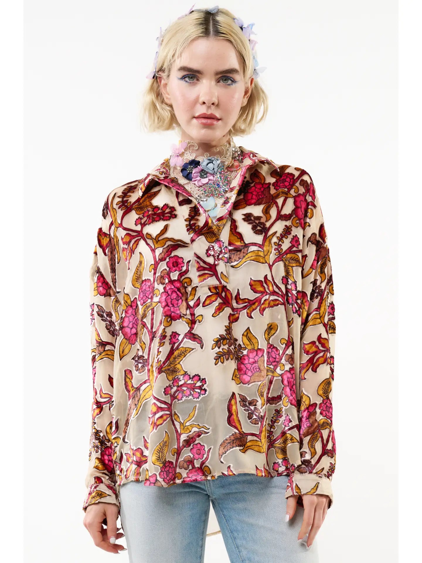 Holiday Jewels Burnout Velvet Blouse