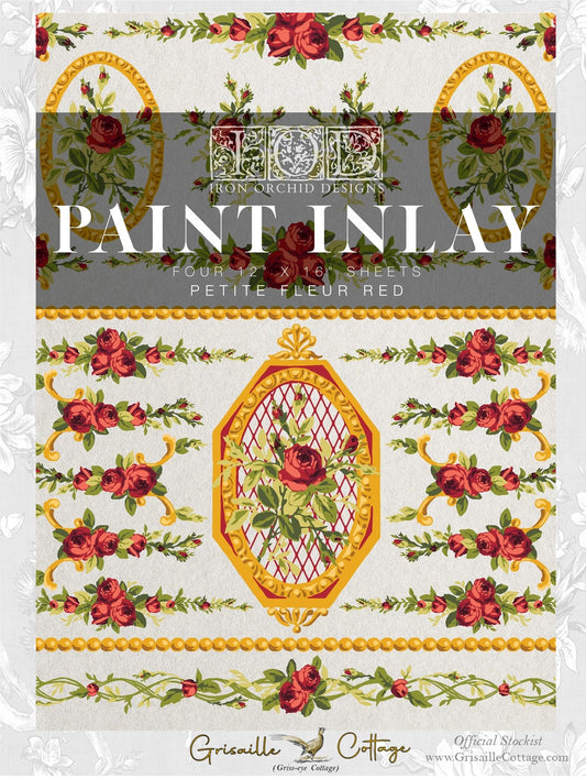 Petite Fleur Red - 4 Sheets, 12x16 Pad IOD Paint Inlay™ 𝑳𝒊𝒎𝒊𝒕𝒆𝒅 𝑹𝒆𝒍𝒆𝒂𝒔𝒆