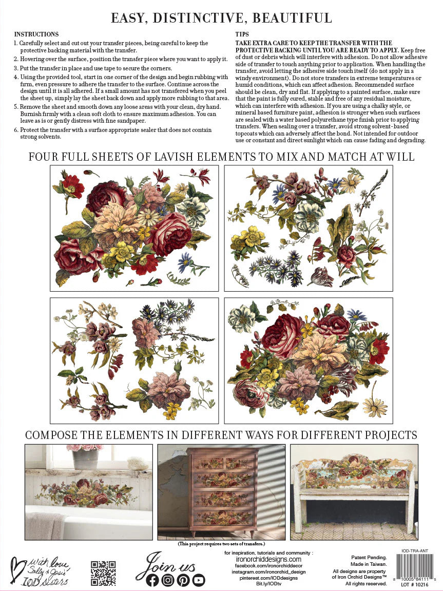 Floral Anthology - 4-Sheet, 12x16 Pad IOD Decor Transfer™