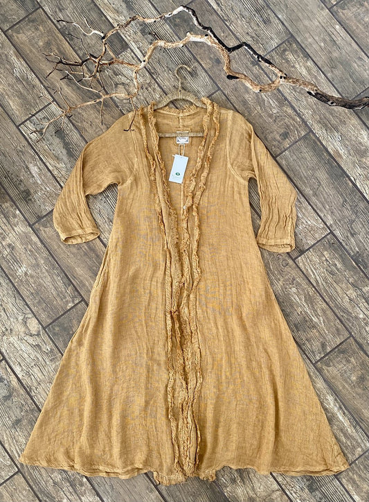 Linen Double Gauze Duster, Mustard - Namsar