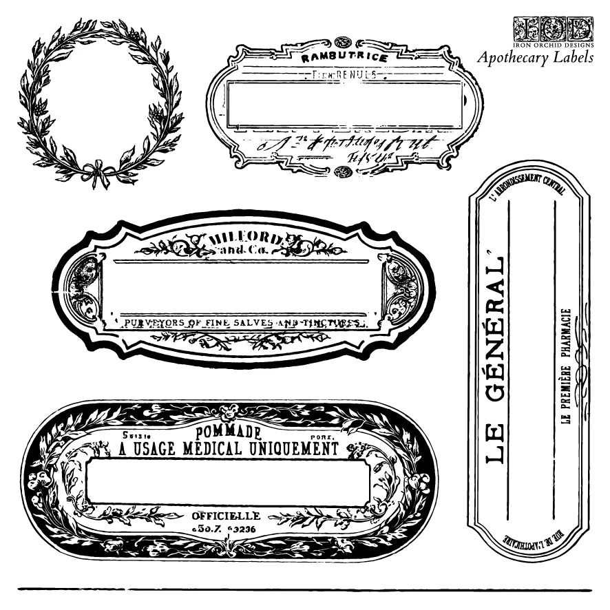 Apothecary Labels 6x6 (4 sheets) - IOD Decor Stamp