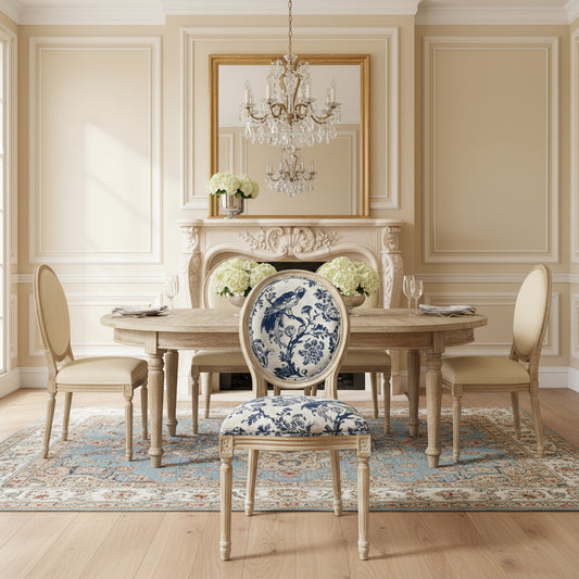 Blue Fowl & Fruit Jacquard Chair - (𝐏𝐢𝐜𝐤-𝐔𝐩 𝐎𝐧𝐥𝐲)