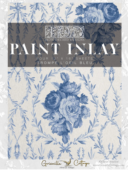 Trompe Le' Oeil Bleu - 4 Sheet, 12x16 Pad IOD Paint Inlay™ 𝑳𝒊𝒎𝒊𝒕𝒆𝒅 𝑹𝒆𝒍𝒆𝒂𝒔𝒆