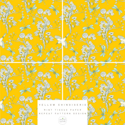 Yellow Chinoiserie Tissue Paper, 3ea 13.7in Sq - MINT by Michelle