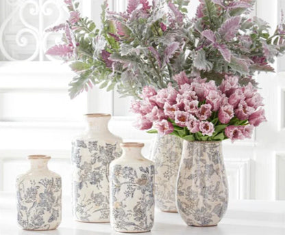 White & Gray Floral Ceramic Vase