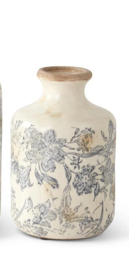 White & Gray Floral Ceramic Vase