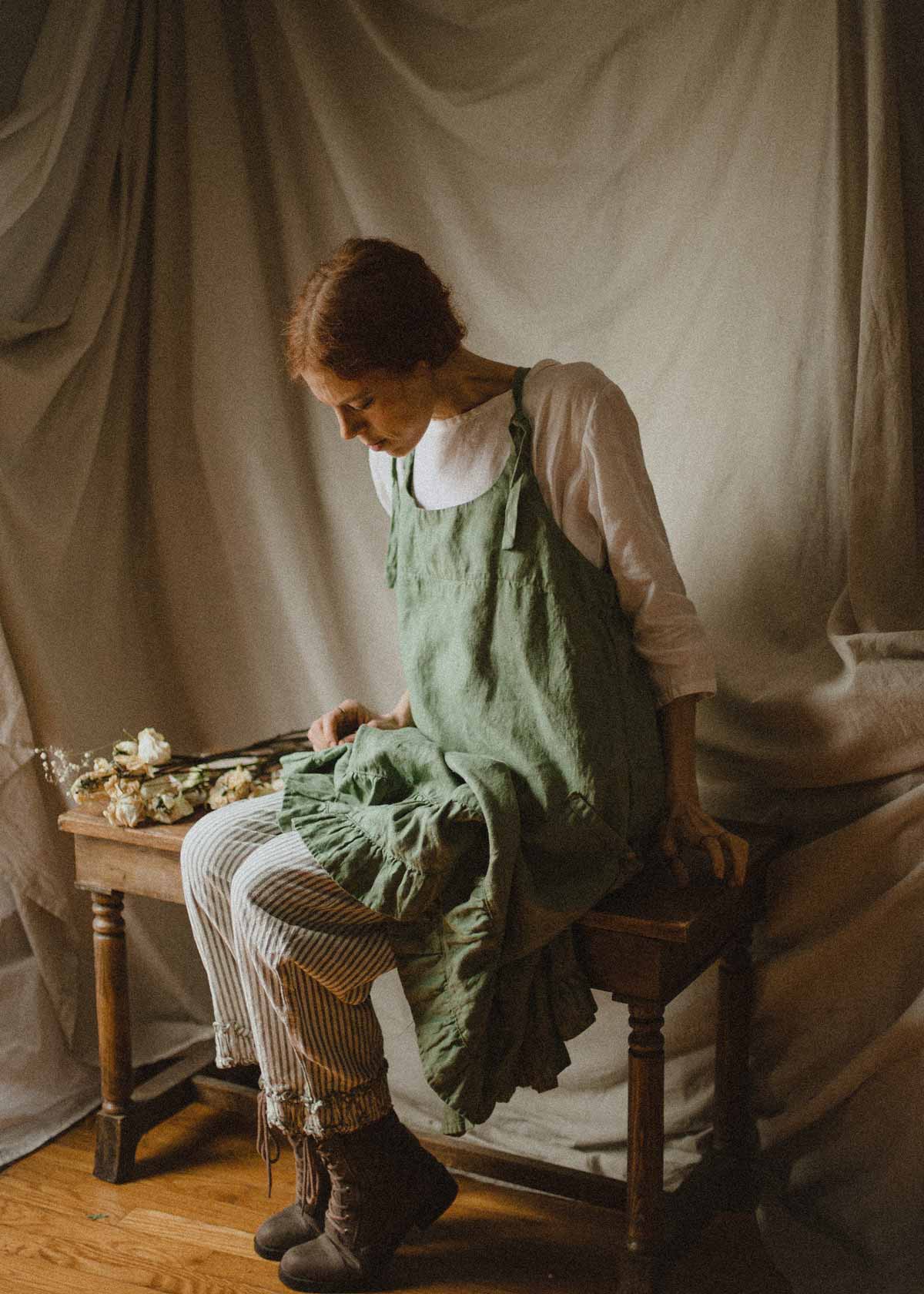 Heart's Desire Clothing - Emma Pinafore, Linen, Eucalyptus