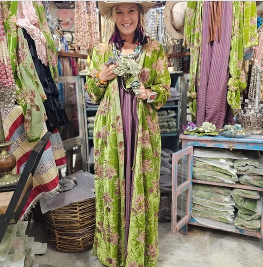 So Elegant Burnout Velvet Duster O/S- A Rare Bird