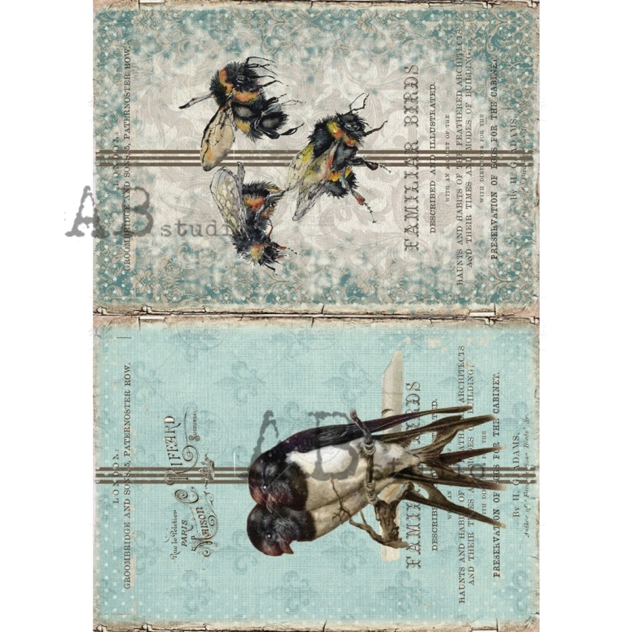 Grain Sack Birds and Bees 1145 - A4 8.3 x 11.7 Rice Paper by AB Studio