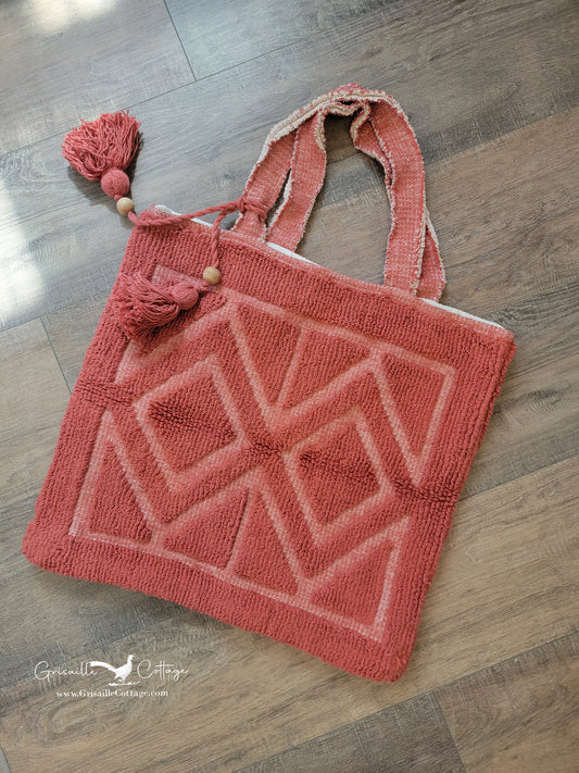 Cotton Chenille Knit Tote Bag w/ Tassels