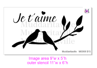 Je t'aime Love Birds Stencil M0068