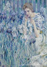 Woman with Irises Lillies 23x33 - MINT by Michelle